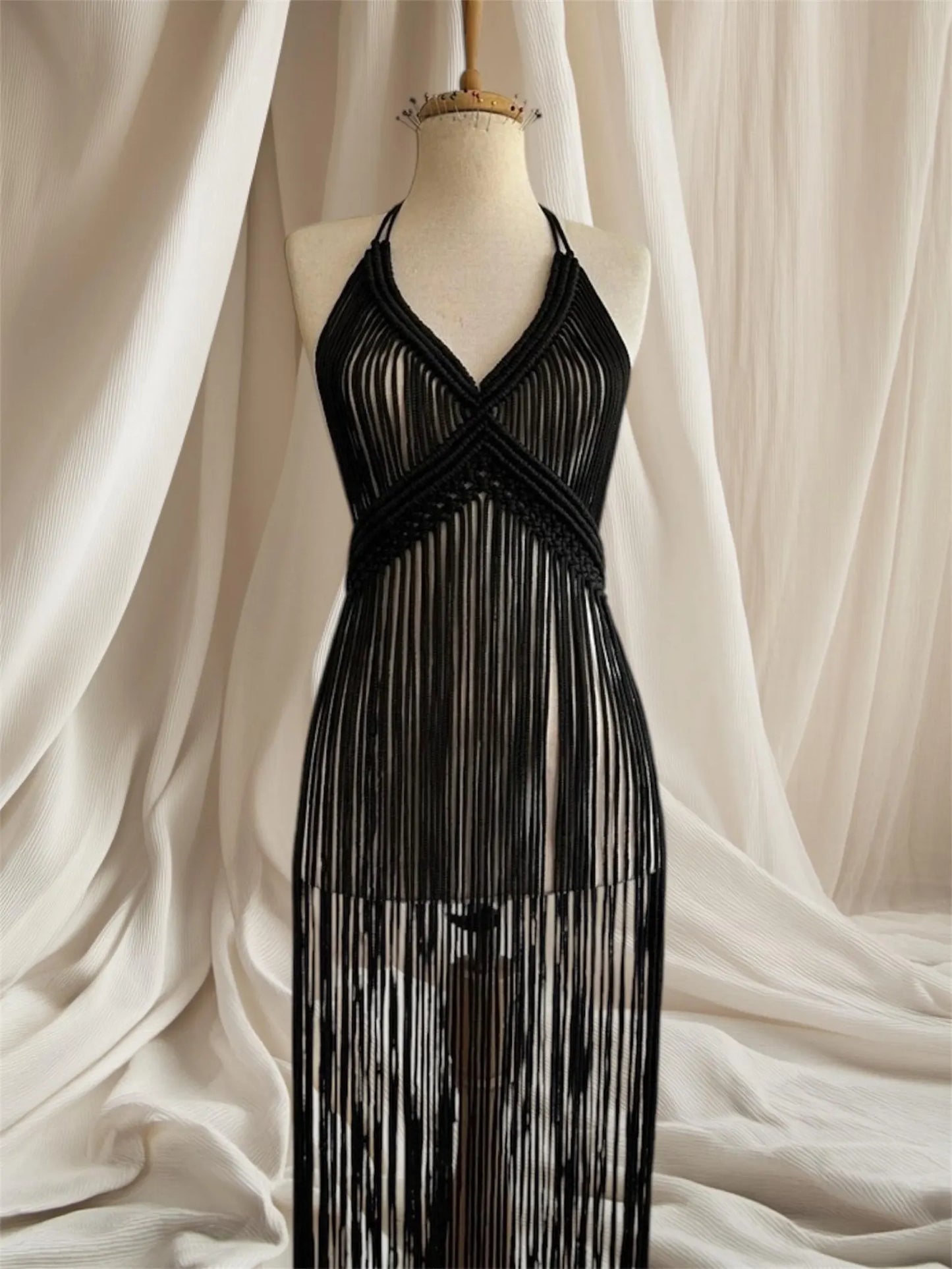 Handmade Macrame Dress - Eclipse Black Macrame Dress