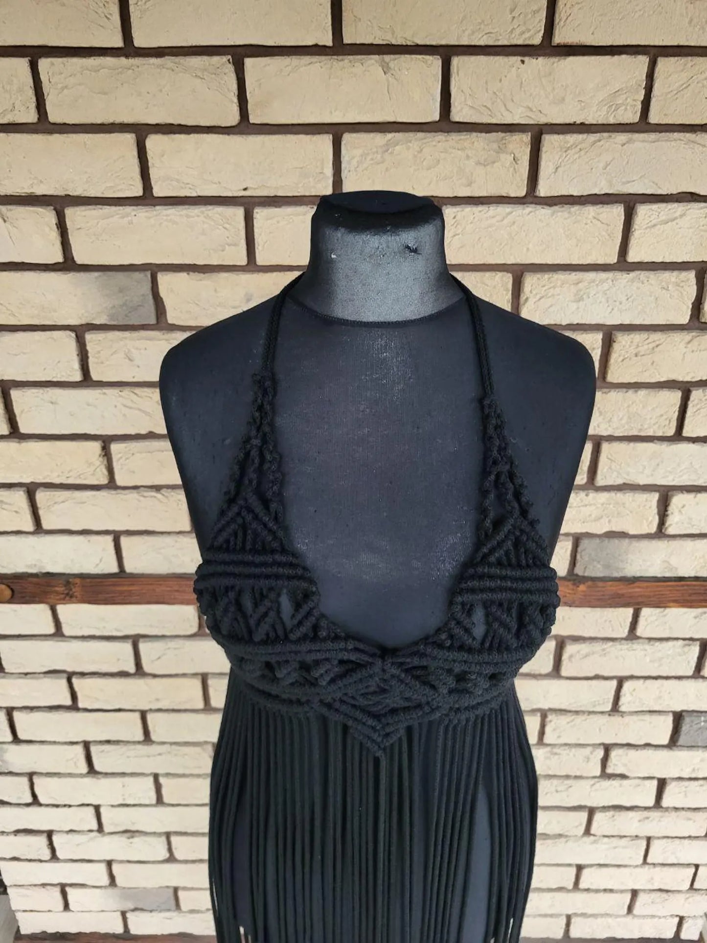 Handmade Macrame Dress - Obsidian Black