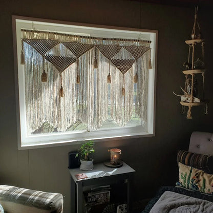 Handwoven  Short White Macrame Window Curtains