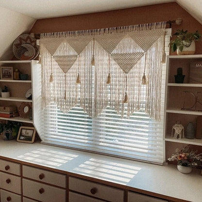 Handwoven  Short White Macrame Window Curtains