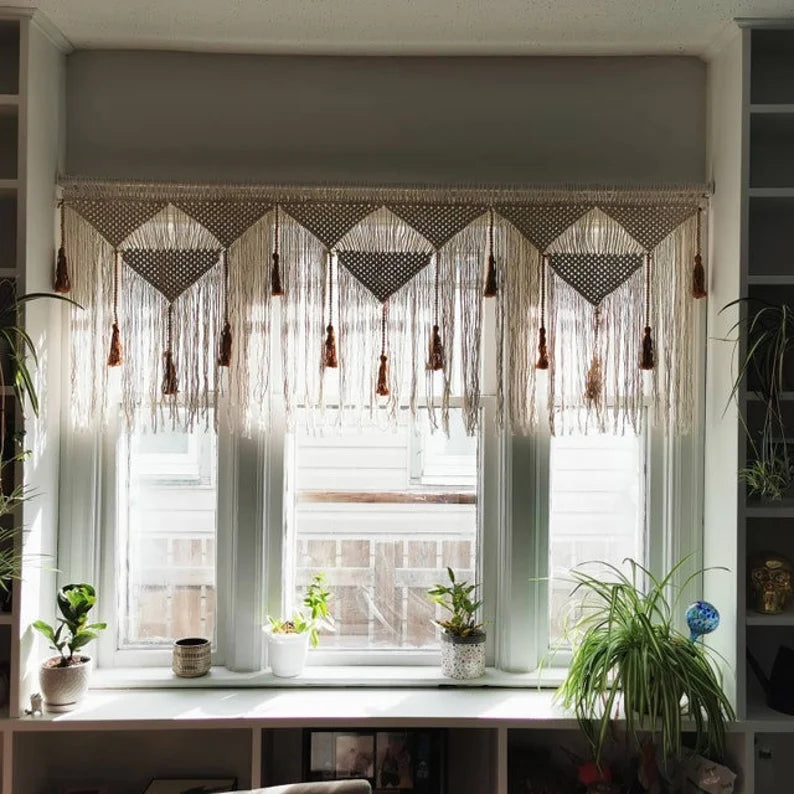 Handwoven  Short White Macrame Window Curtains