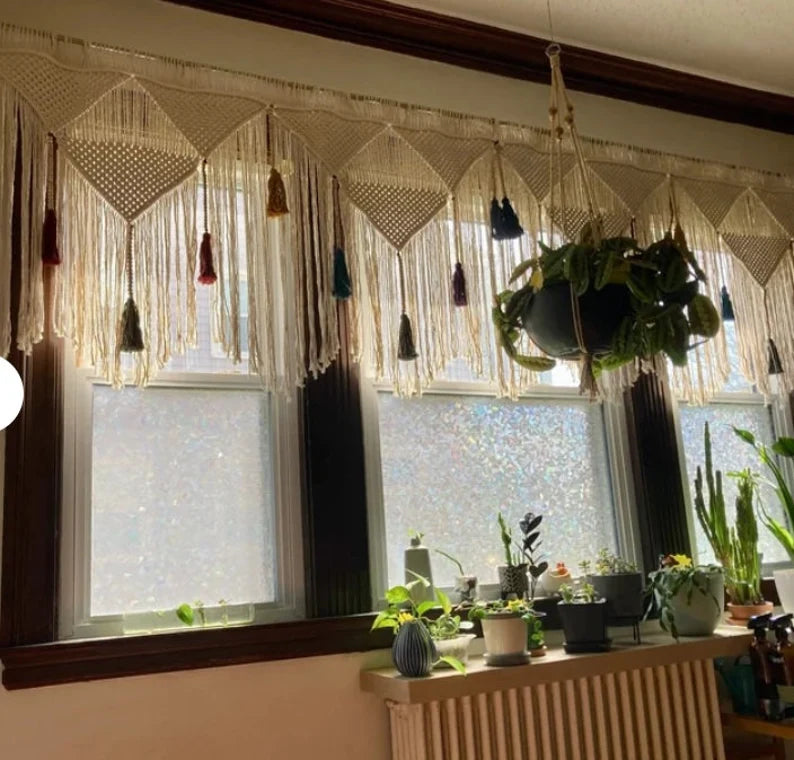 Handwoven  Short White Macrame Window Curtains