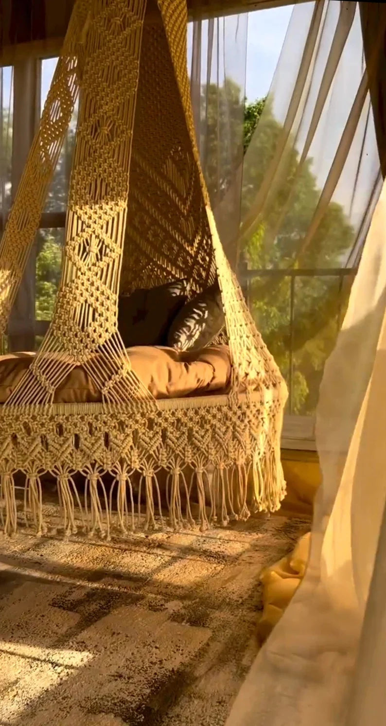 Sunny Macrame Hammock Swing for Relaxing