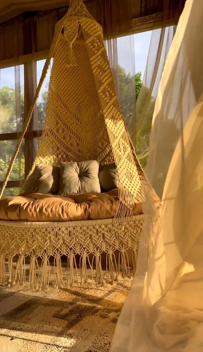 Sunny Macrame Hammock Swing for Relaxing