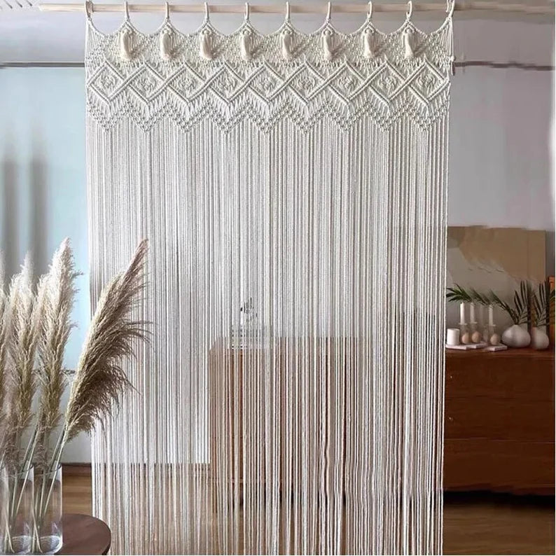 Handcrafted White Macrame Sheer Curtains