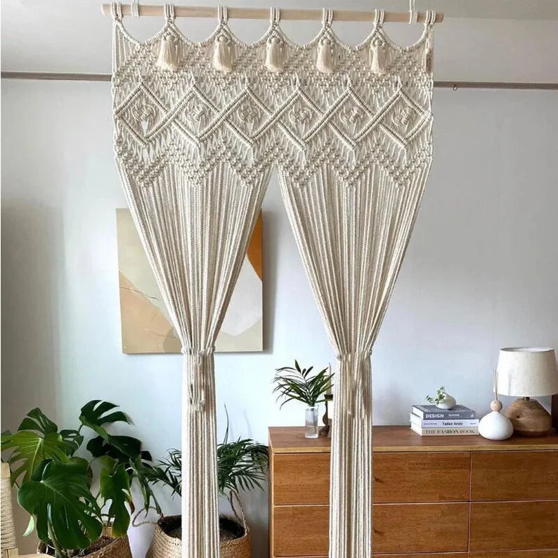 Handcrafted White Macrame Sheer Curtains