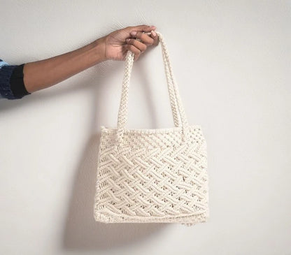 Sleek White Macrame Handbag