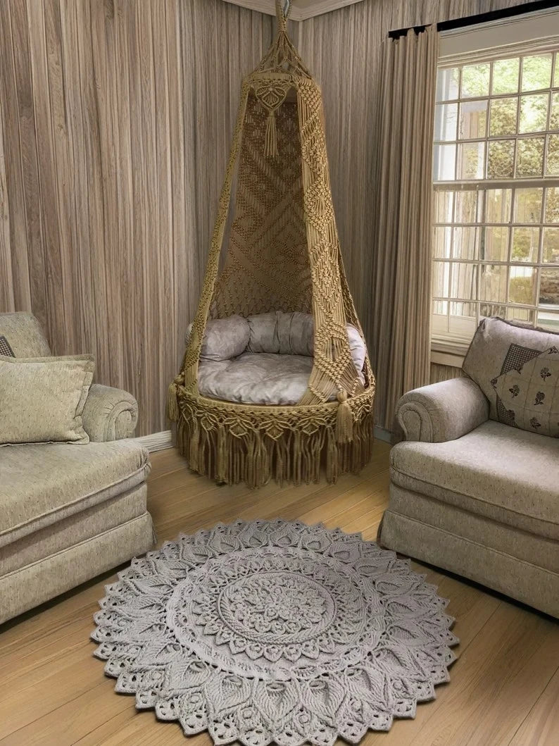 Indoor Macrame Handcrafted Single Seater Swing 35 Inches