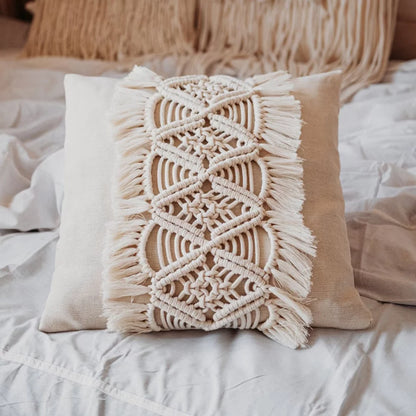 Bohemian White Woven Cushion