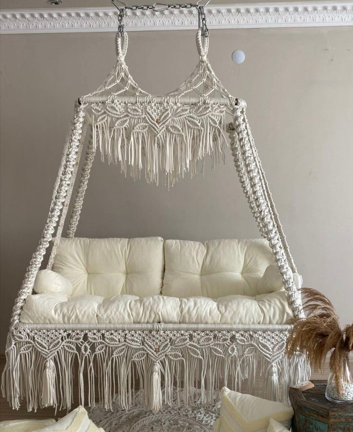 Handmade Macrame Swing Sofa – Boho Chic Hanging Couch