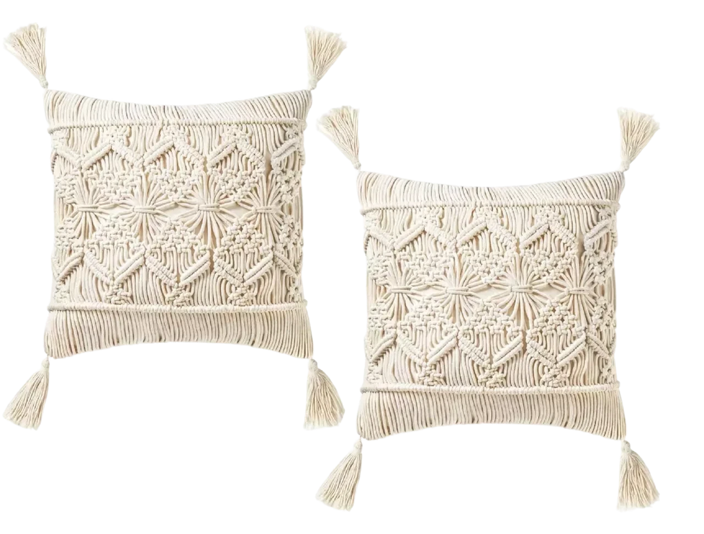 White Bohemian Macrame Accent Cushion