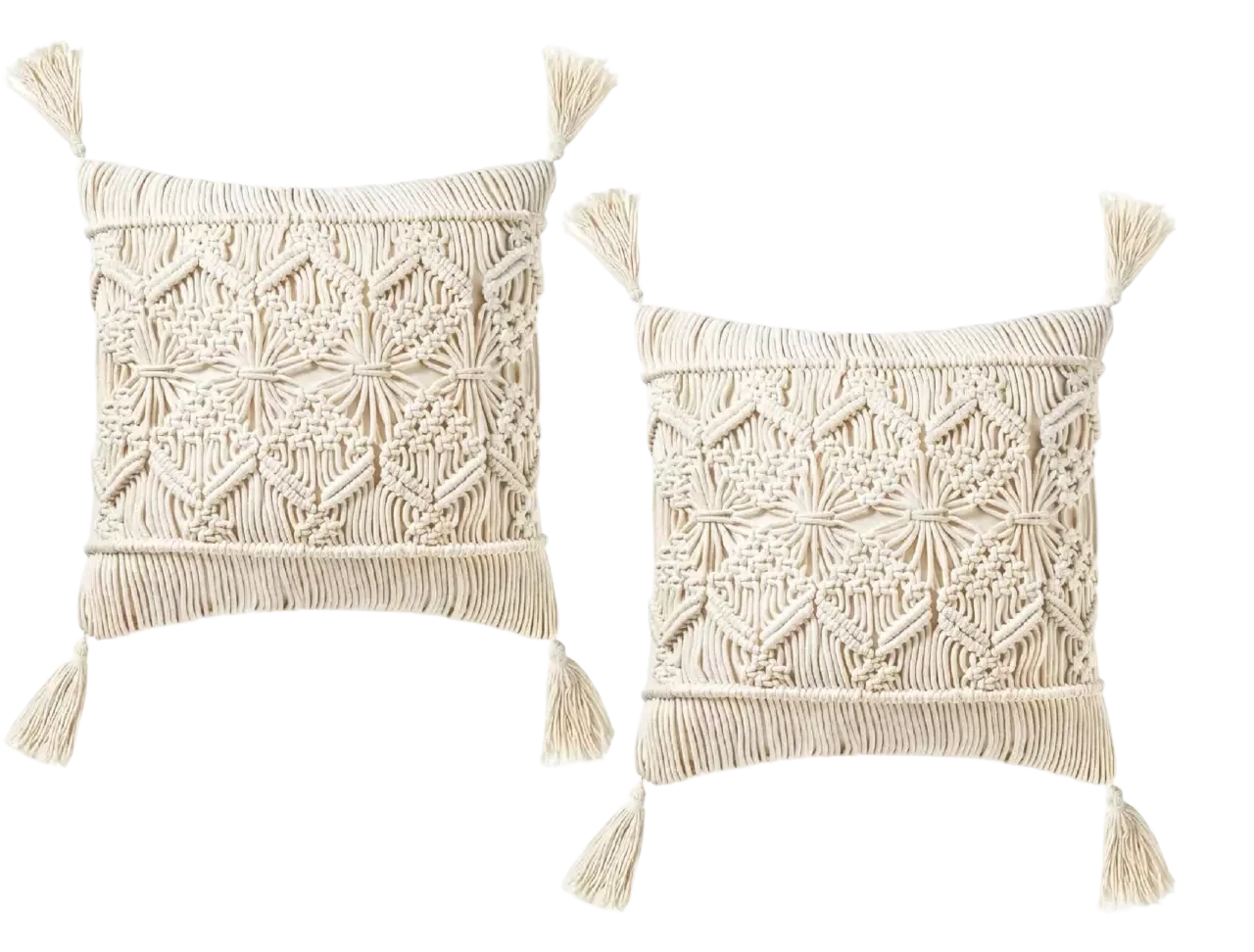 White Bohemian Macrame Accent Cushion