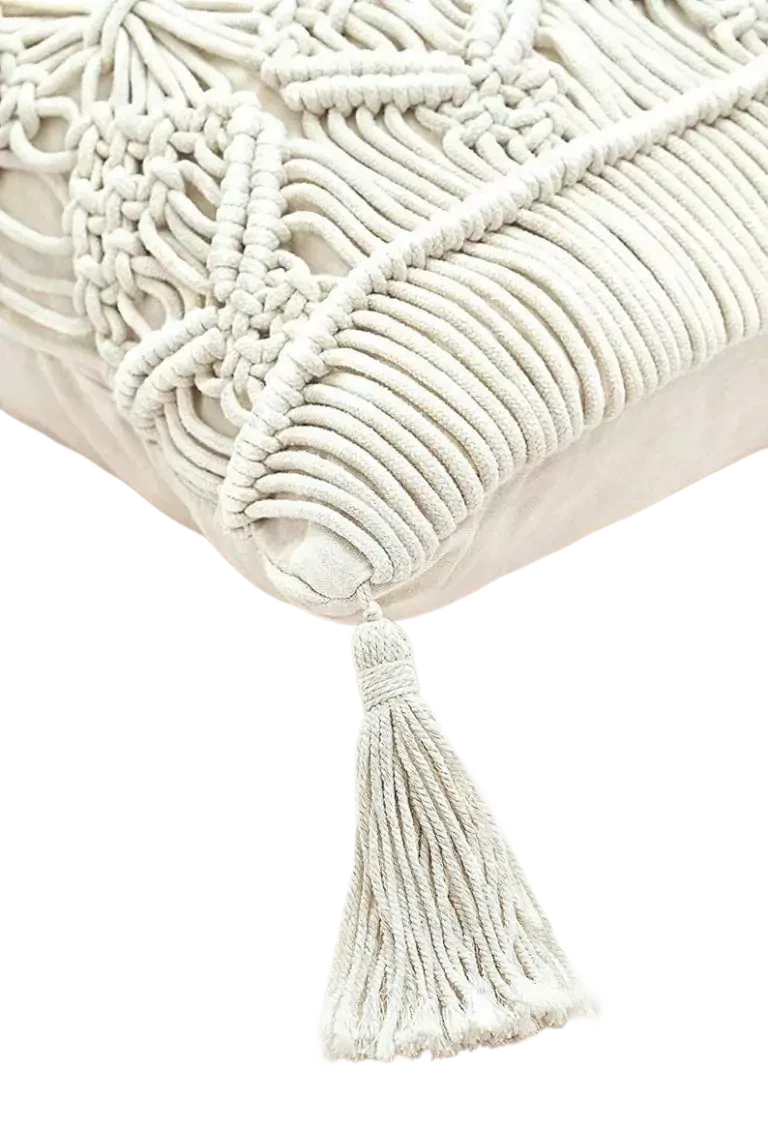 White Bohemian Macrame Accent Cushion