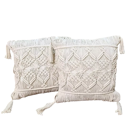 White Bohemian Macrame Accent Cushion