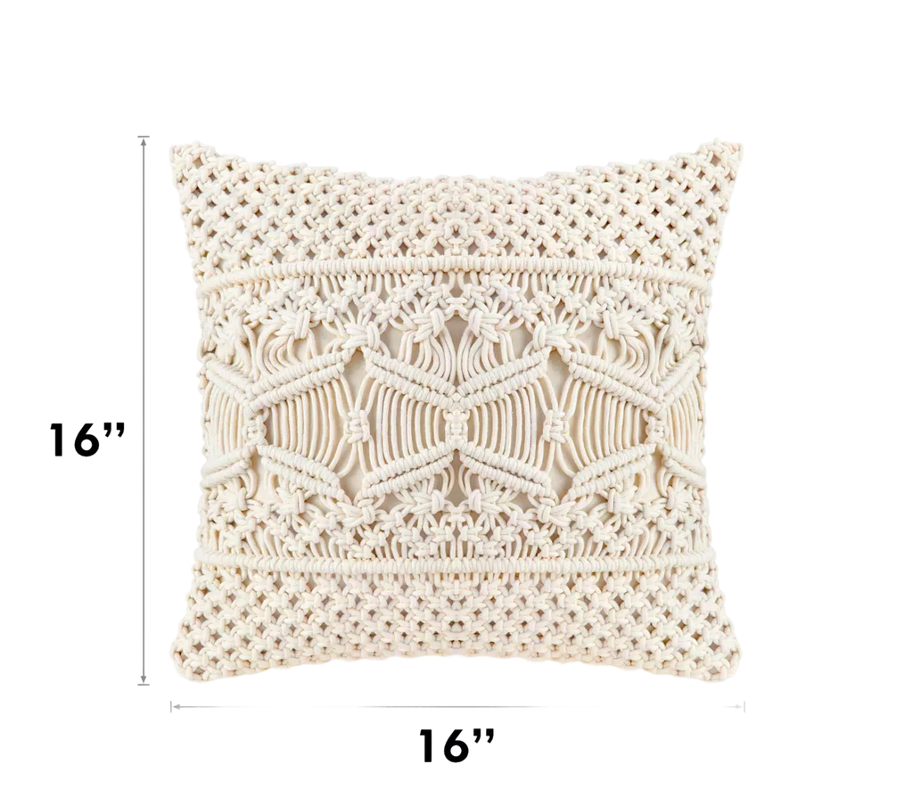 White Macrame Throw  Cushion