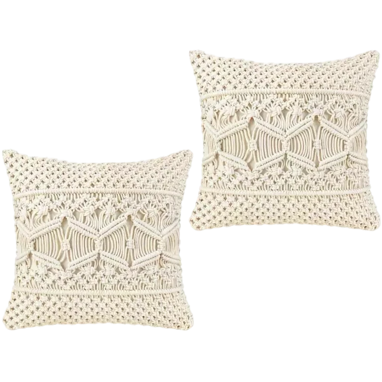 White Macrame Throw  Cushion