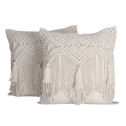 Handwoven White Macrame Cushion