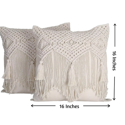 Handwoven White Macrame Cushion