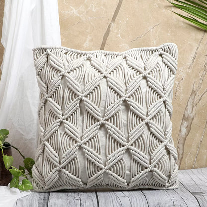 Modern White Macrame Cushion