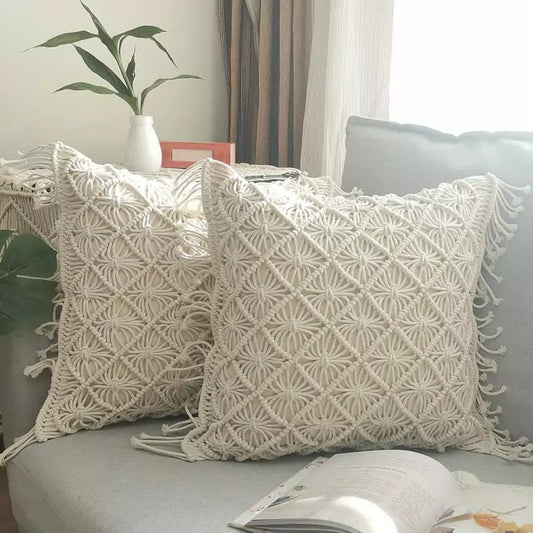 Boho White Macrame Cushion