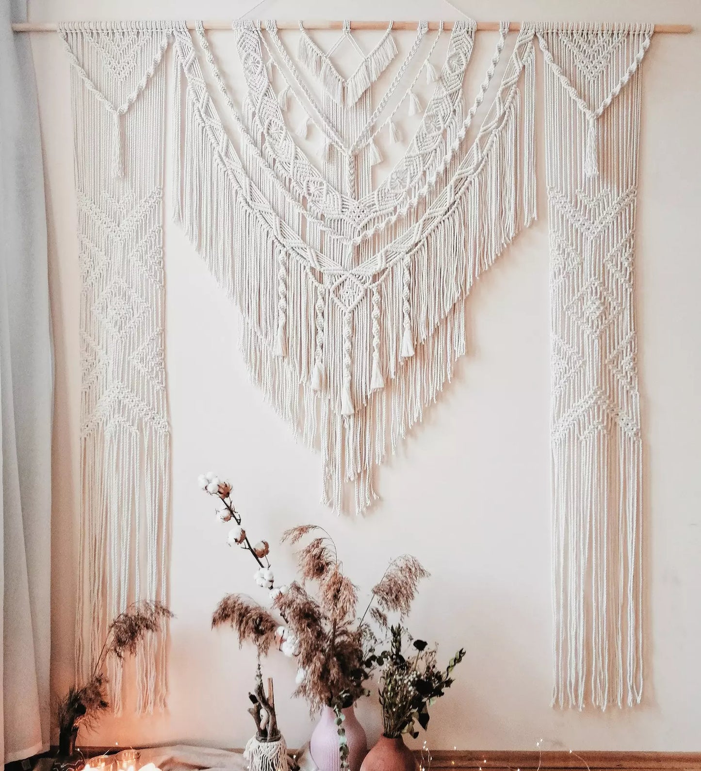 White Woven Macrame Curtain Panels