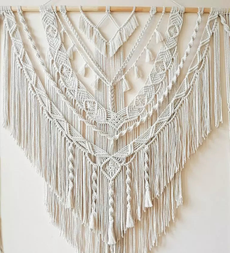 White Woven Macrame Curtain Panels