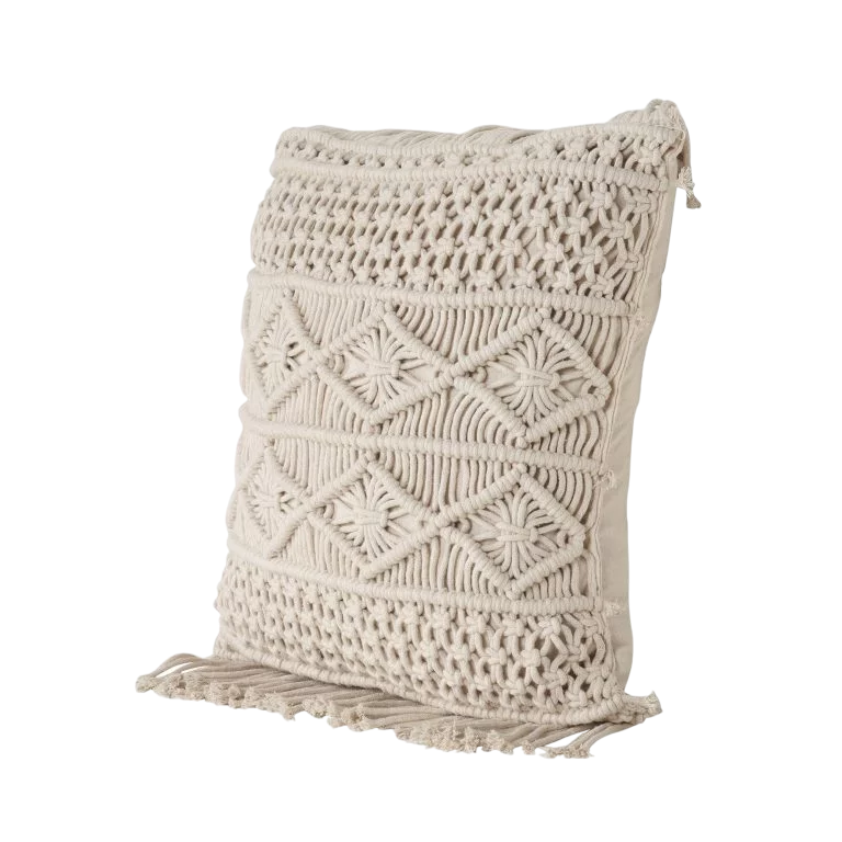 Trendy White Macrame Cushion