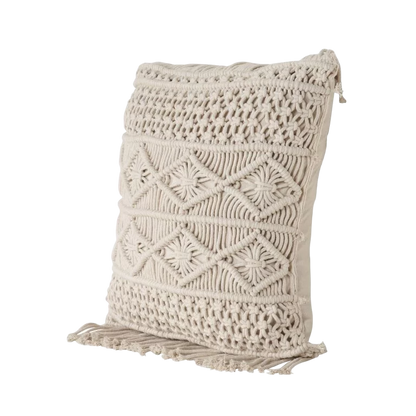 Trendy White Macrame Cushion