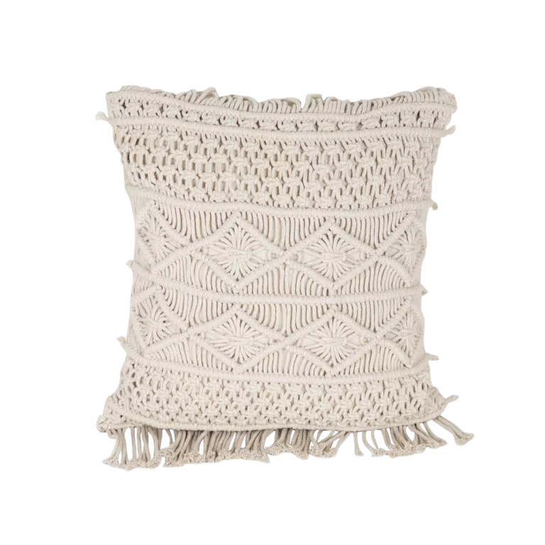 Trendy White Macrame Cushion