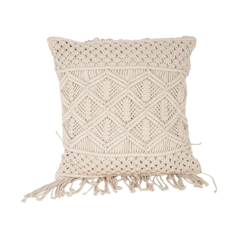 Stylish White Macrame Cushion