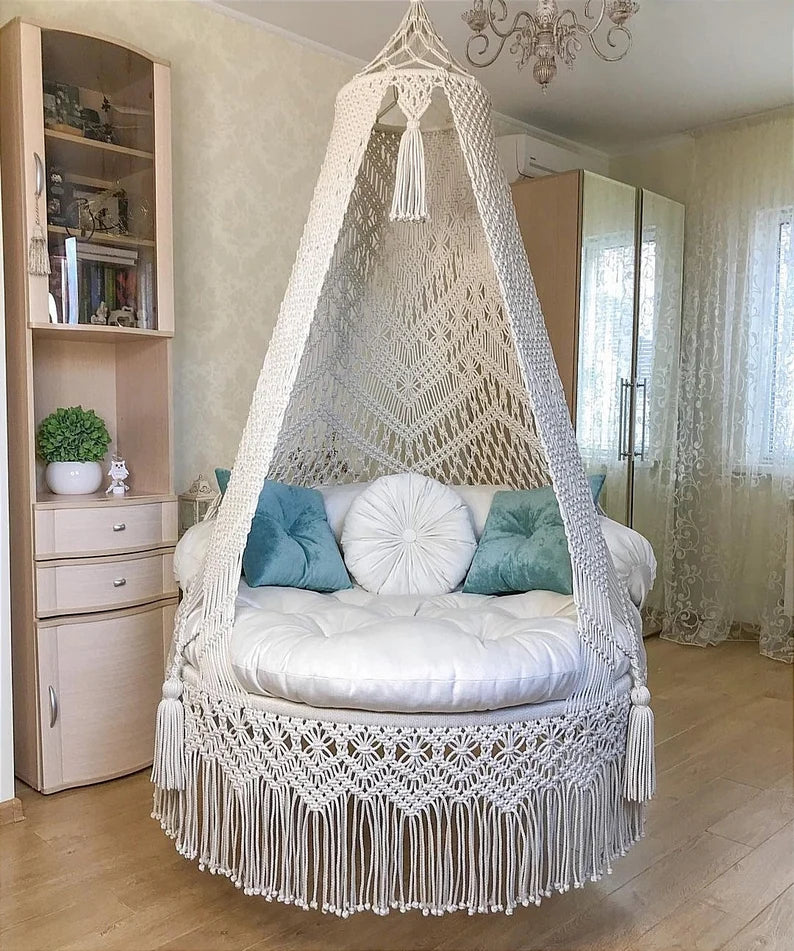 Peacock macrame swing for home