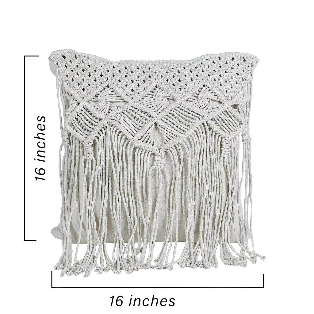 White Macrame Pillow for Bedroom Decor
