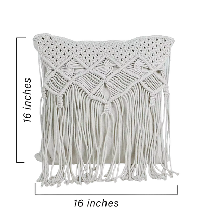 White Macrame Pillow for Bedroom Decor