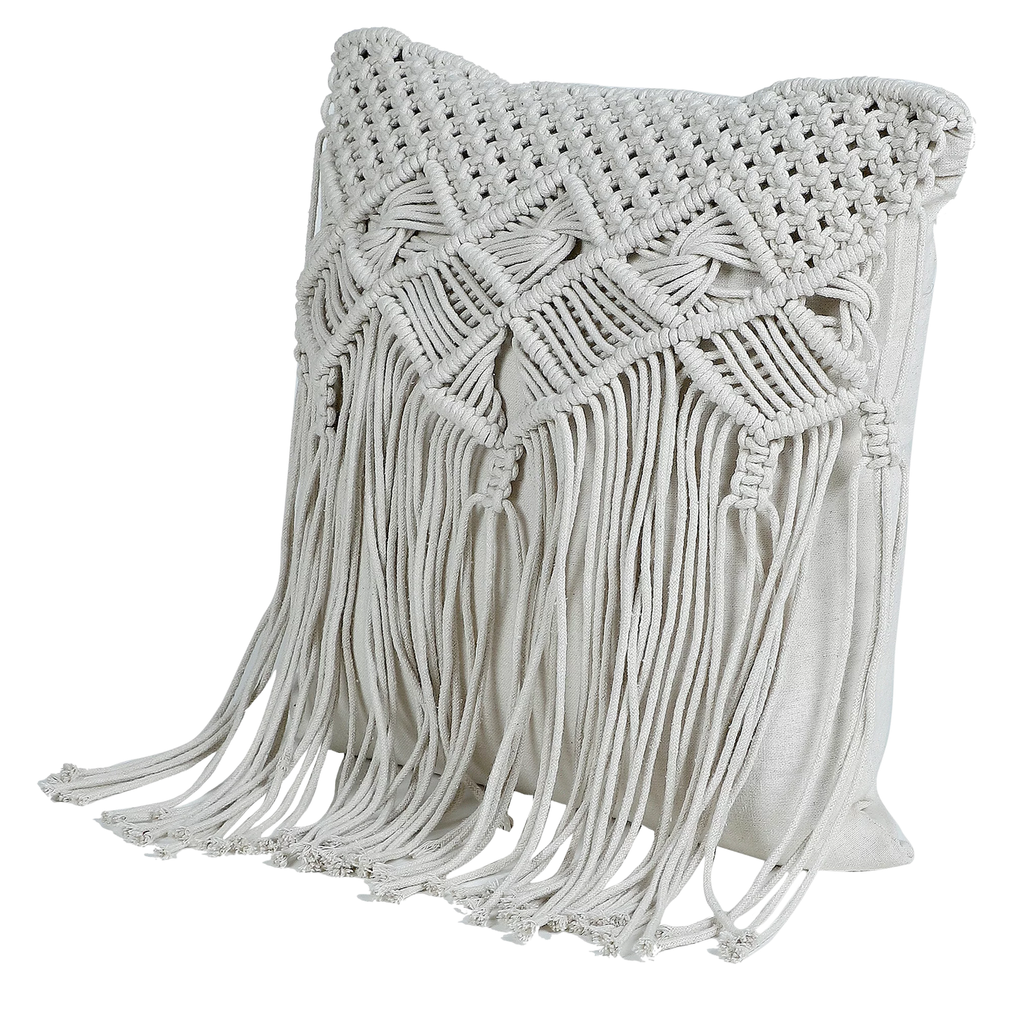 White Macrame Pillow for Bedroom Decor