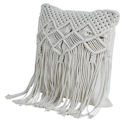 White Macrame Pillow for Bedroom Decor