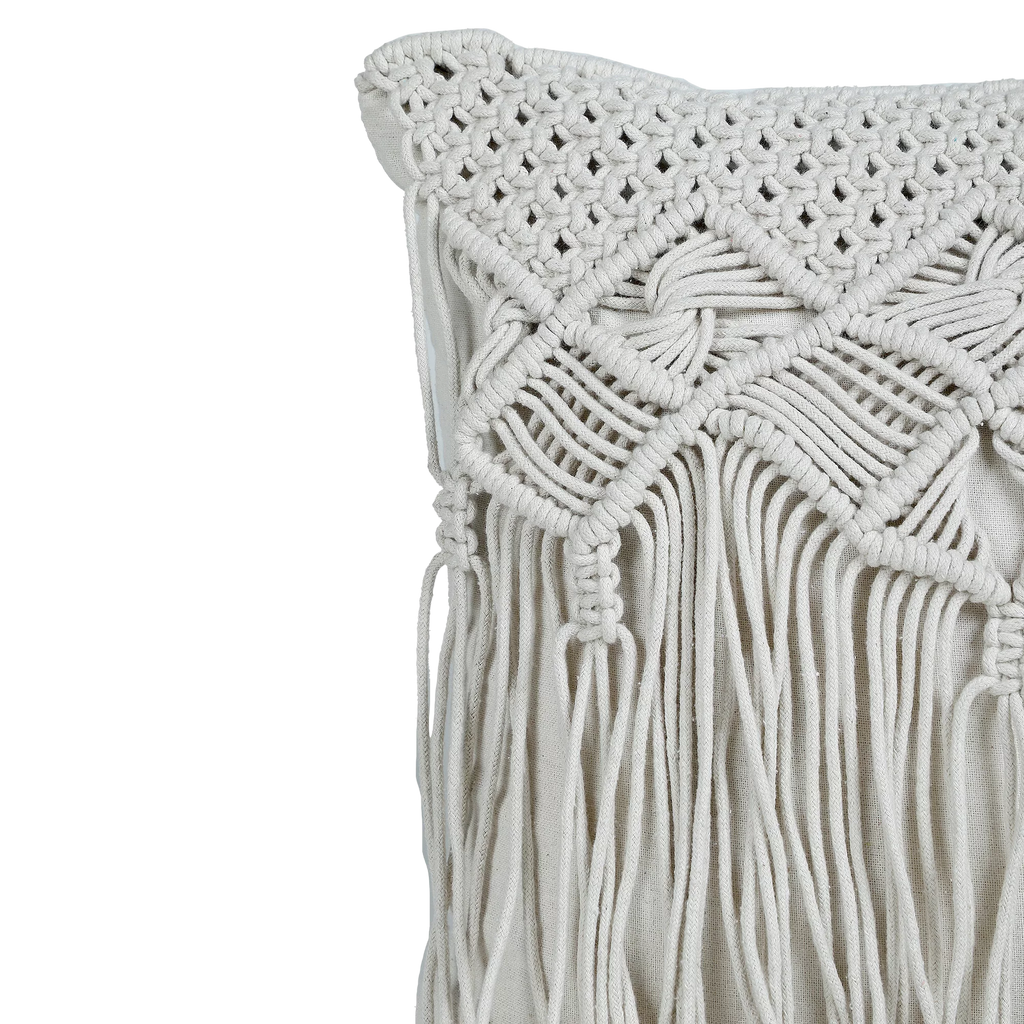 White Macrame Pillow for Bedroom Decor