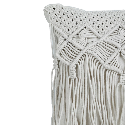 White Macrame Pillow for Bedroom Decor