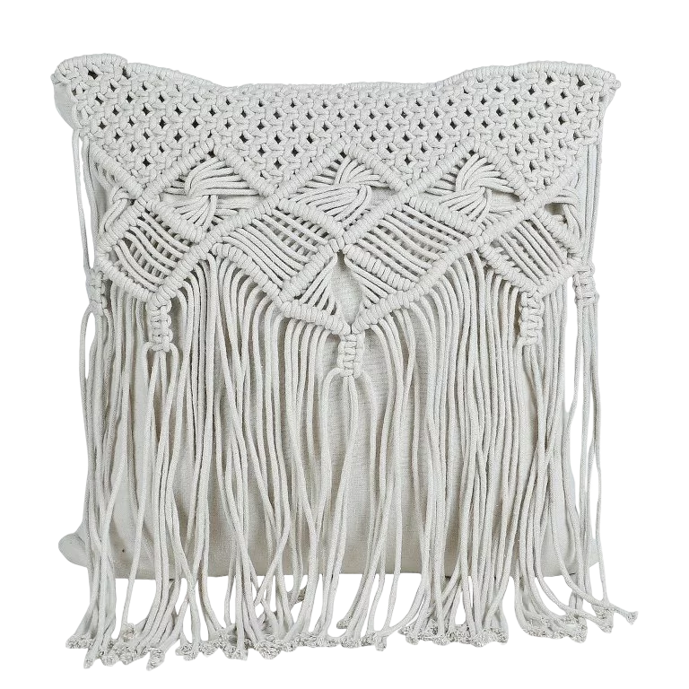 White Macrame Pillow for Bedroom Decor