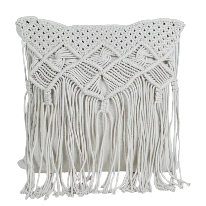 White Macrame Pillow for Bedroom Decor